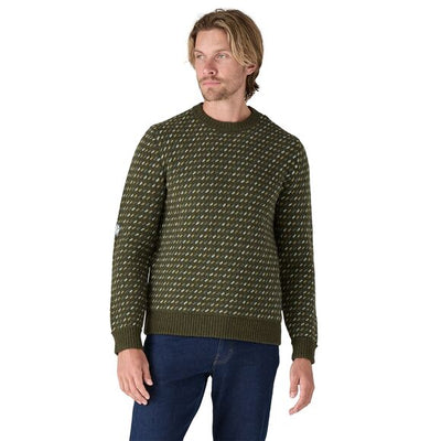 Recycled Wool-Blend Sweater - Fisherman Stitch: Pine Needle Green - Herr