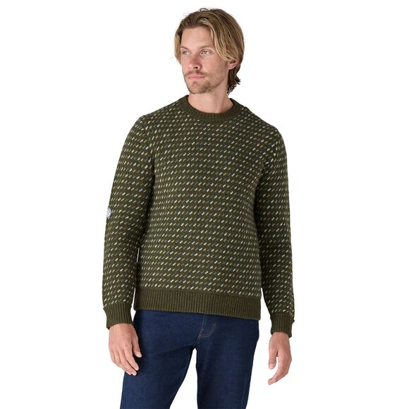 Ulltröja | Recycled Wool-Blend Sweater - Fisherman Stitch: Pine Needle Green - Herr